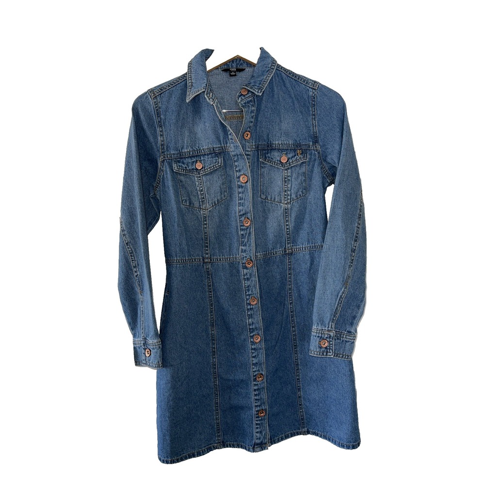 Frye Blue Denim Western Country Long Sleeved Dress Pockets Women S Knee Length